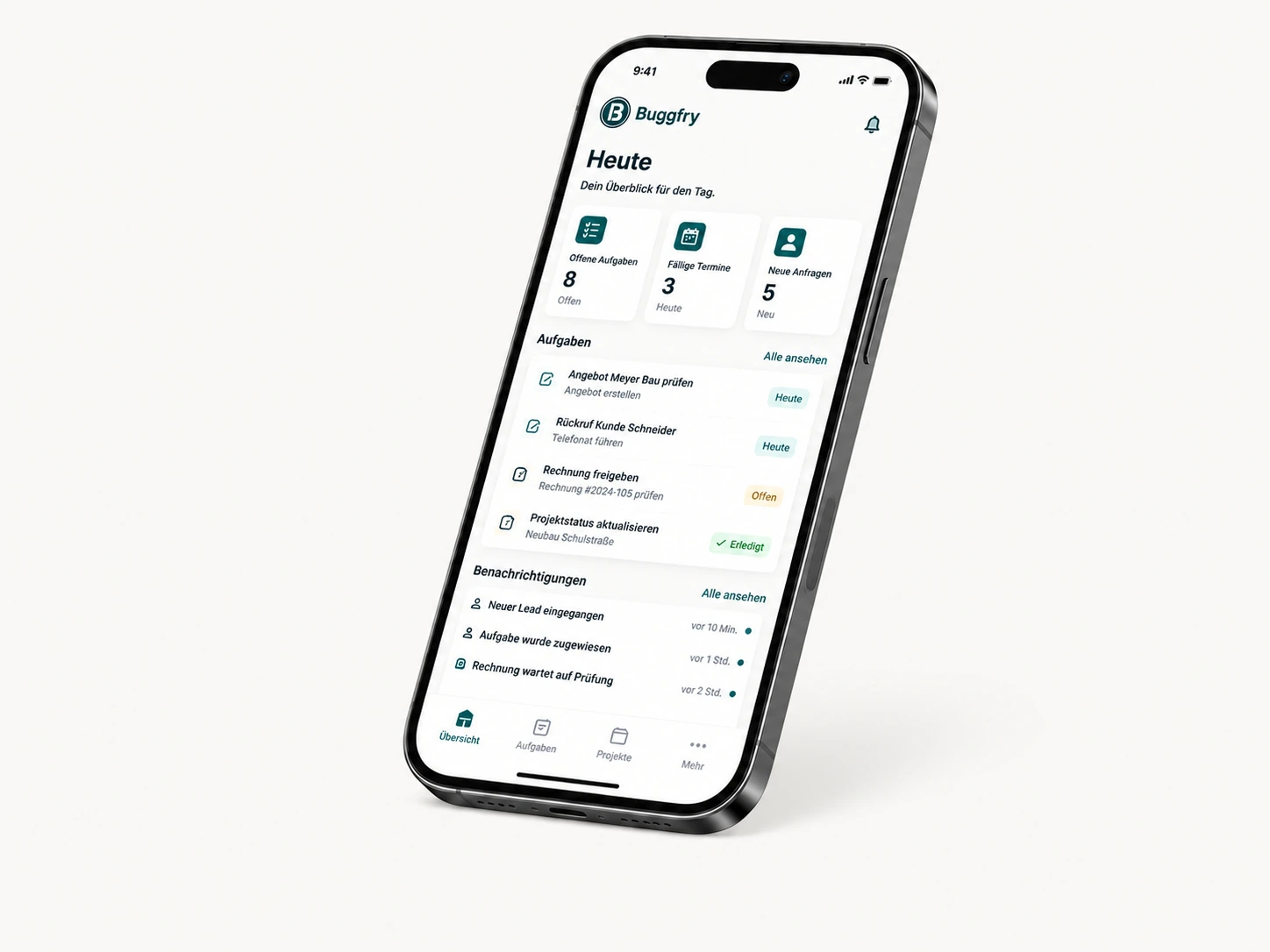 Mobiles Buggfry Dashboard auf einem Smartphone